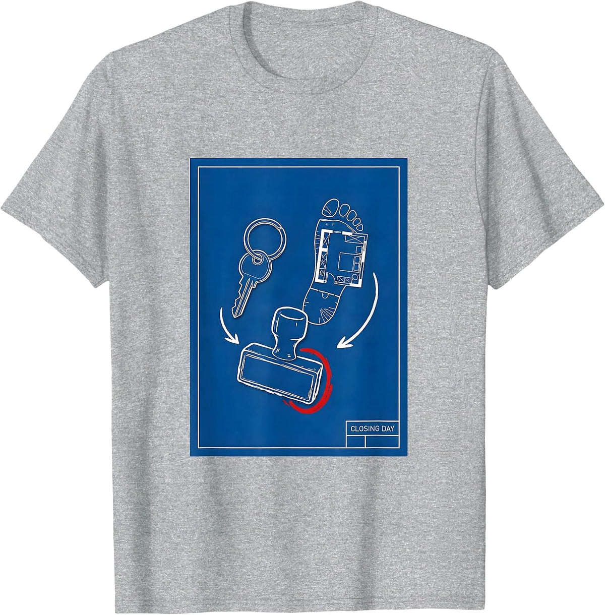 Men's Closing Day Technical Blueprint Realtor Real Estate Agent T-Shirt - Heather Grey