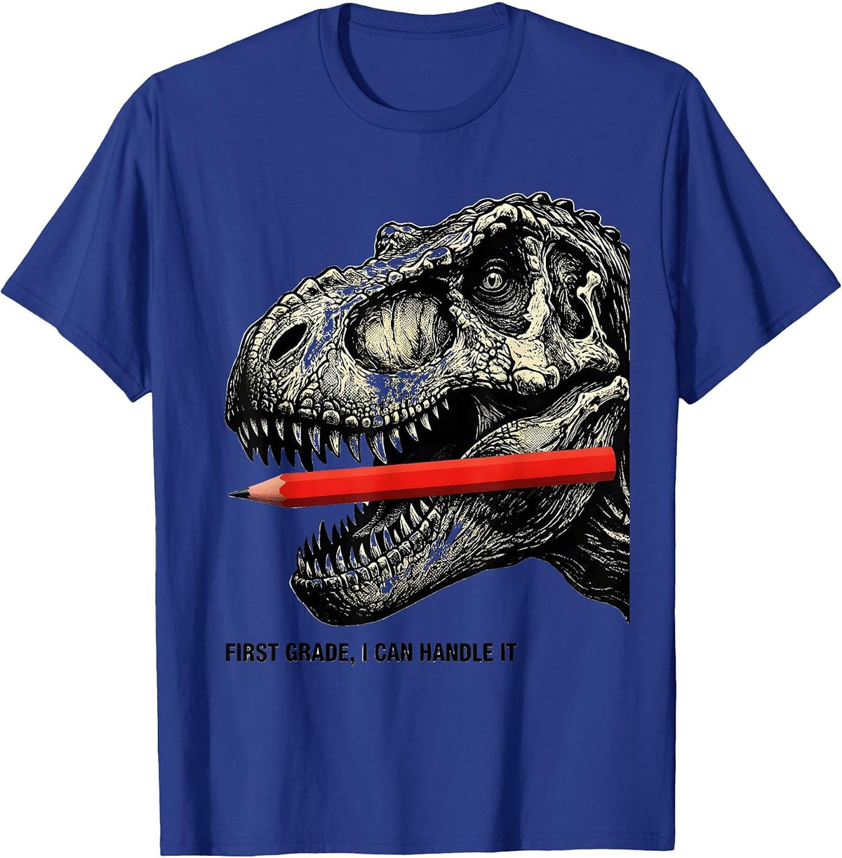 Men's First Grade I Can Handle It Playful Dinosaur Boy Back T-Shirt - Royal Blue