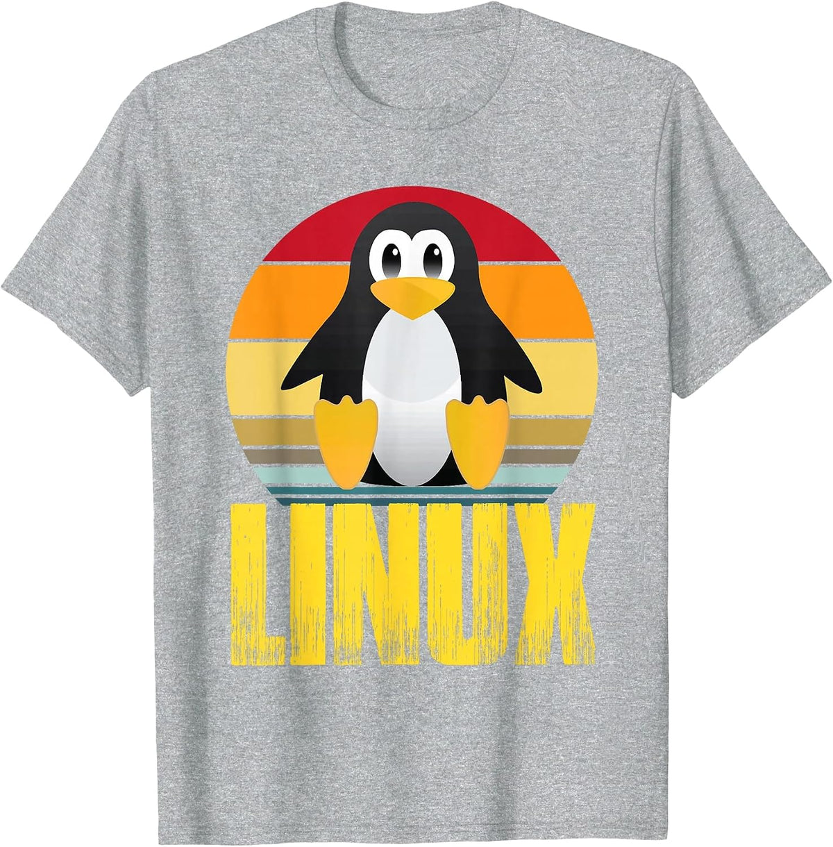 Linux Retro Vintage Penguin Nerd Sky and Geek Coding T-Shirt - Heather Grey