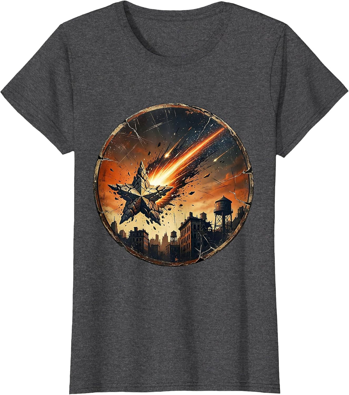 Women's 21st Birthday Shooting Star City Skyline T-Shirt - Dark Heather Grey