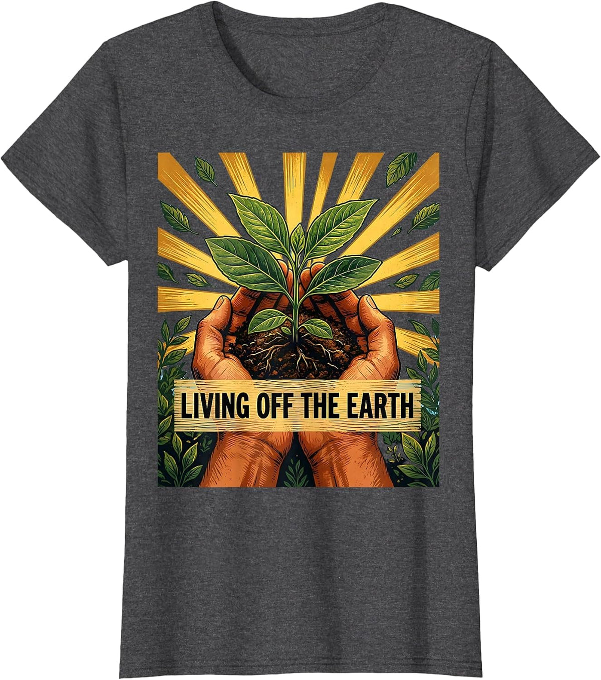 Women's Living Off The Earth Hippie Nature Design T-Shirt - Dark Heather Grey