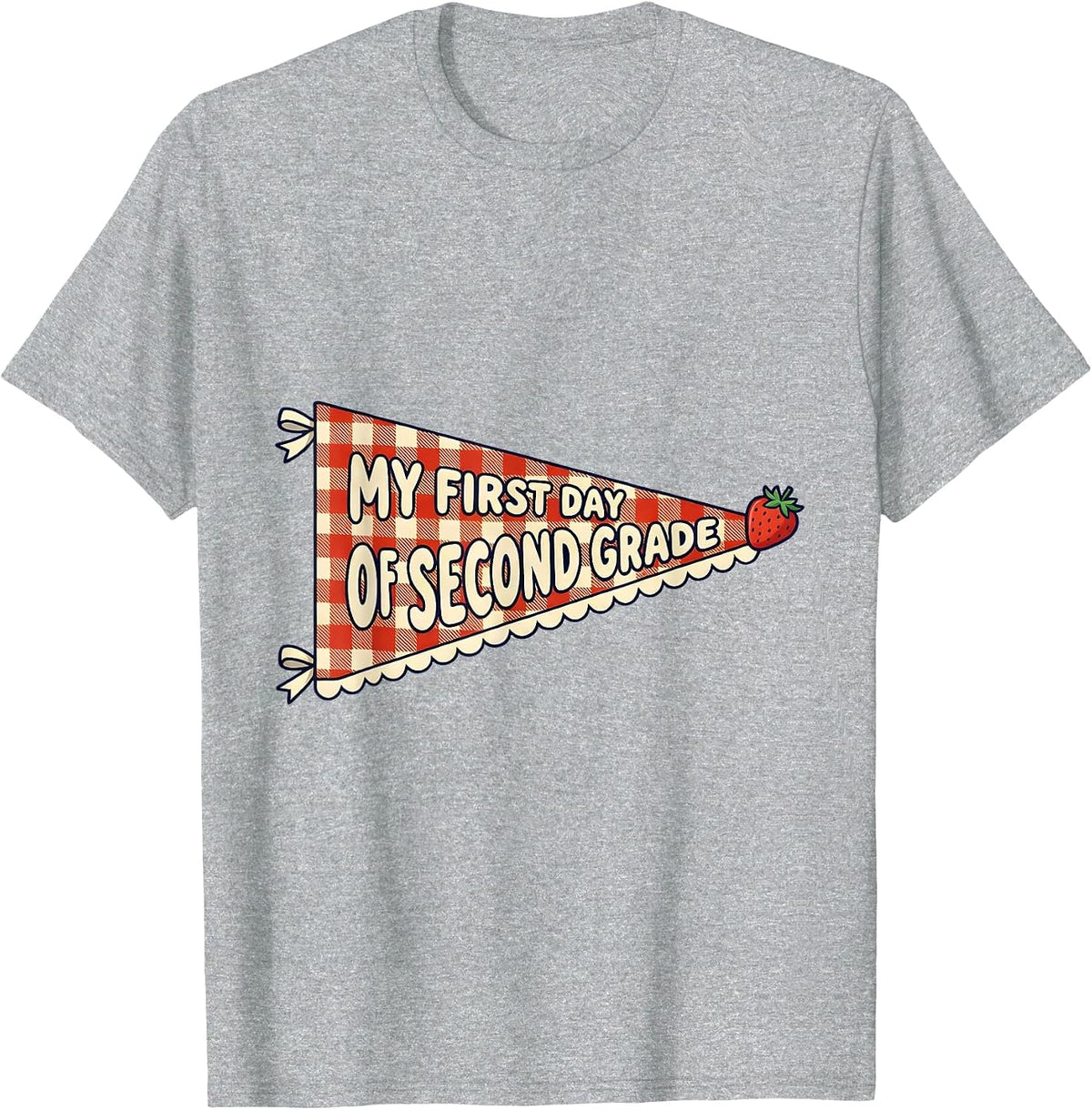 Men's My First Day of Second Grade Gingham Pennant Back to School T-Shirt - Heather Grey