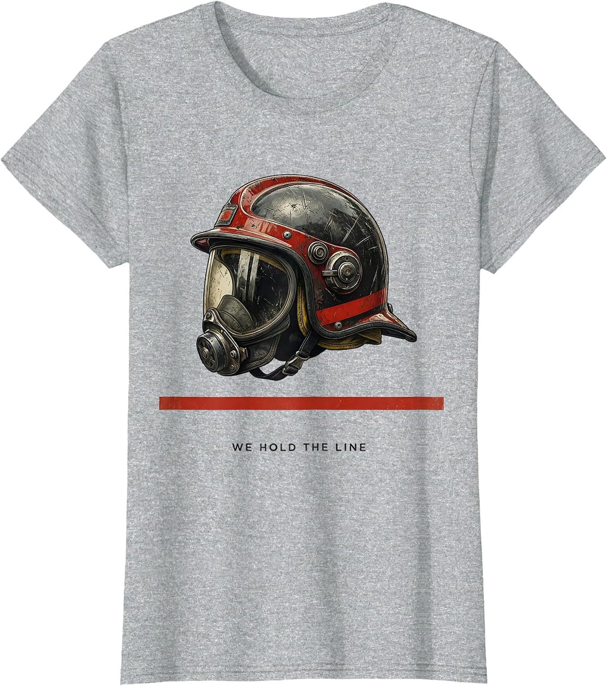 Women's We Hold The Line Vintage Firefighter Tribute Thin Red Line T-Shirt - Heather Grey