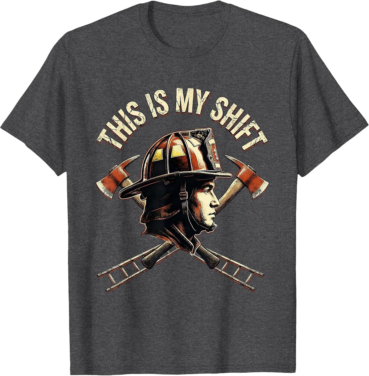 This Is My Shift Distressed Firefighter Helmet Fire T-Shirt - Dark Heather Grey