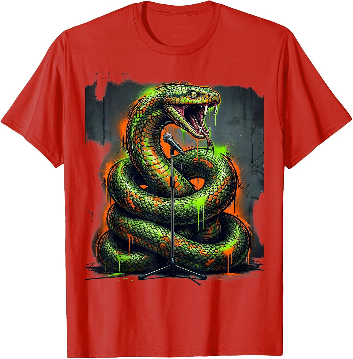 Men's Snake Coiled Microphone Stand Rock Music Graphic T-Shirt - Red