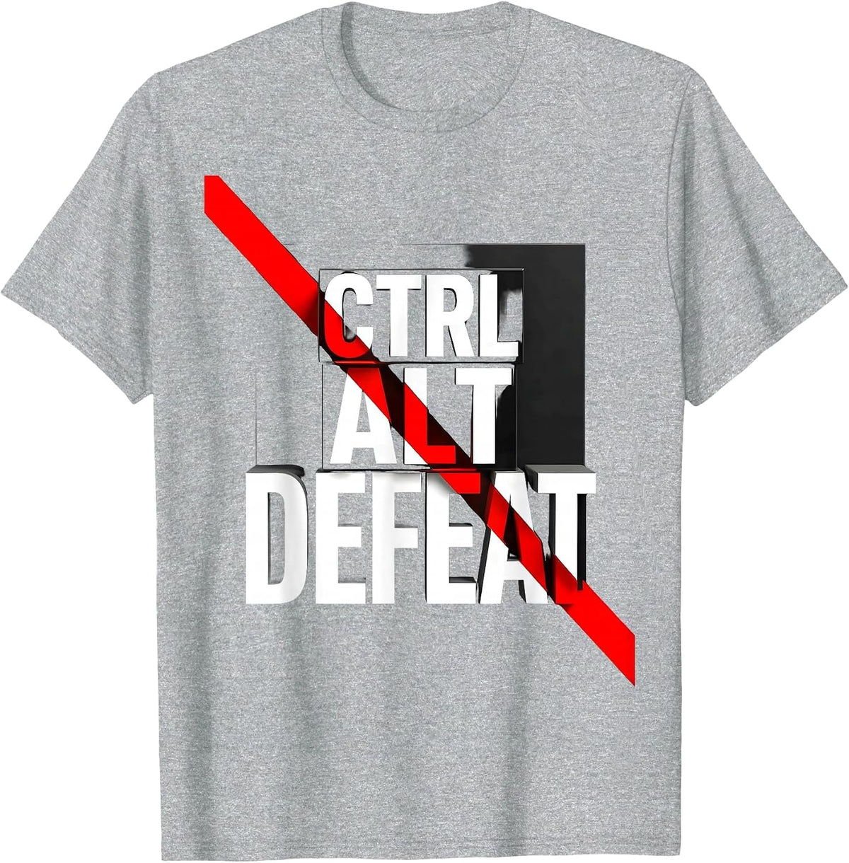 Men's Ctrl Alt Defeat Funny Tech Humor Design T-Shirt - Heather Grey