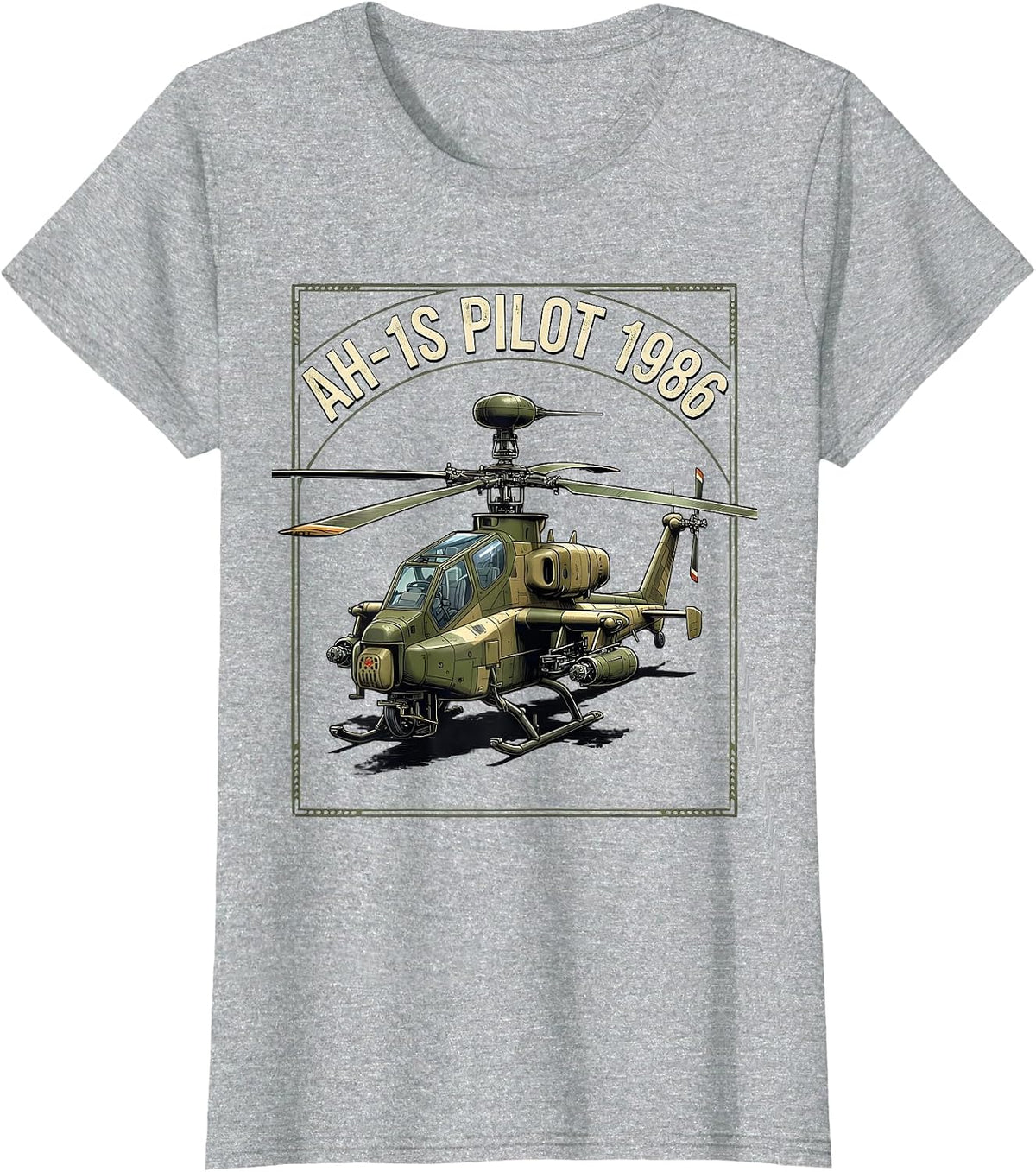 AH-1S Pilot 1986 Military Helicopter Veteran Gift T-Shirt - Heather Grey