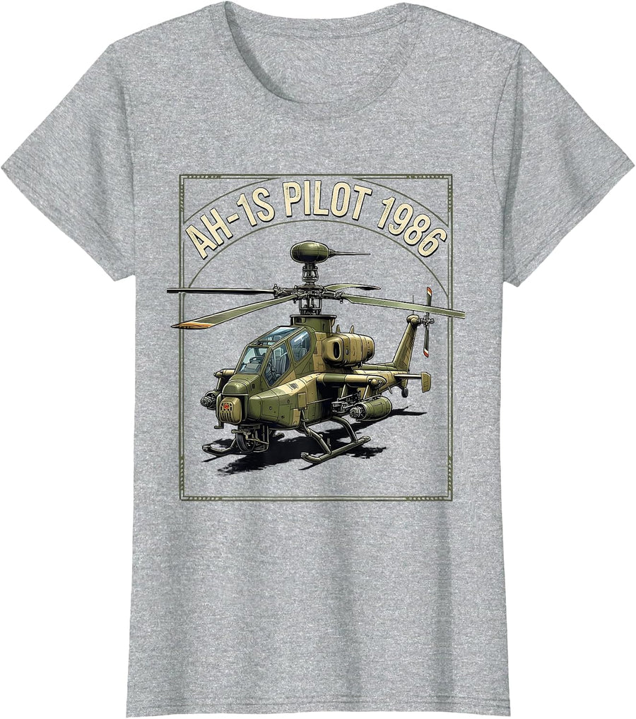 AH-1S Pilot 1986 Military Helicopter Veteran Gift T-Shirt - Heather Grey