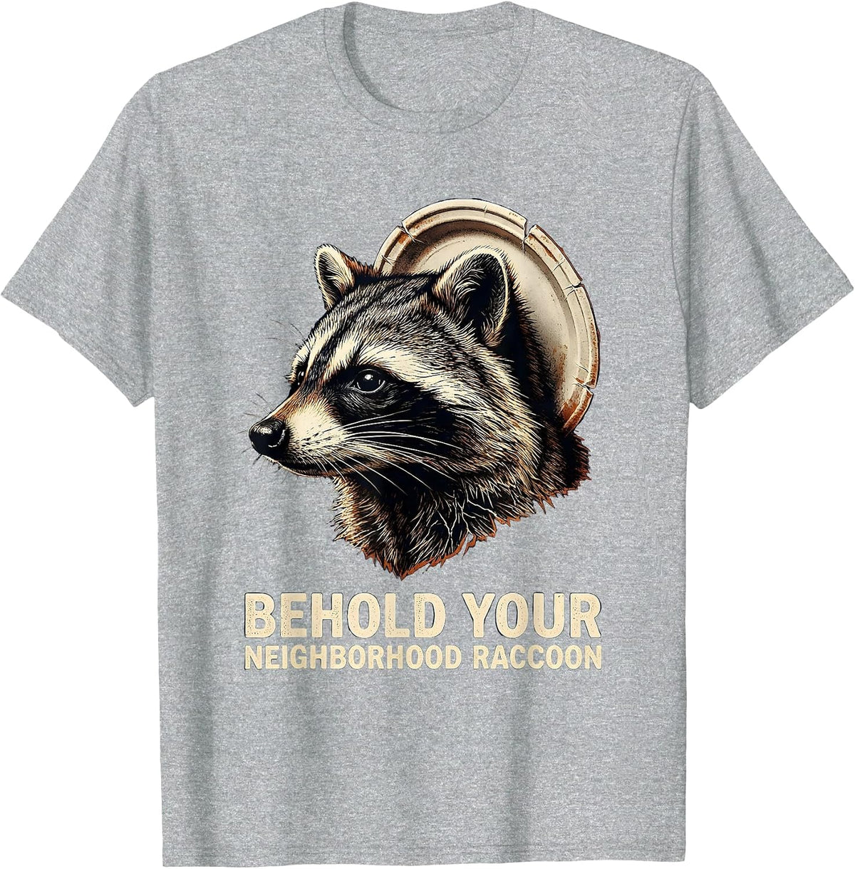Men's Behold, Your Neighborhood Raccoon Funny Rubber Stamp T-Shirt - Heather Grey