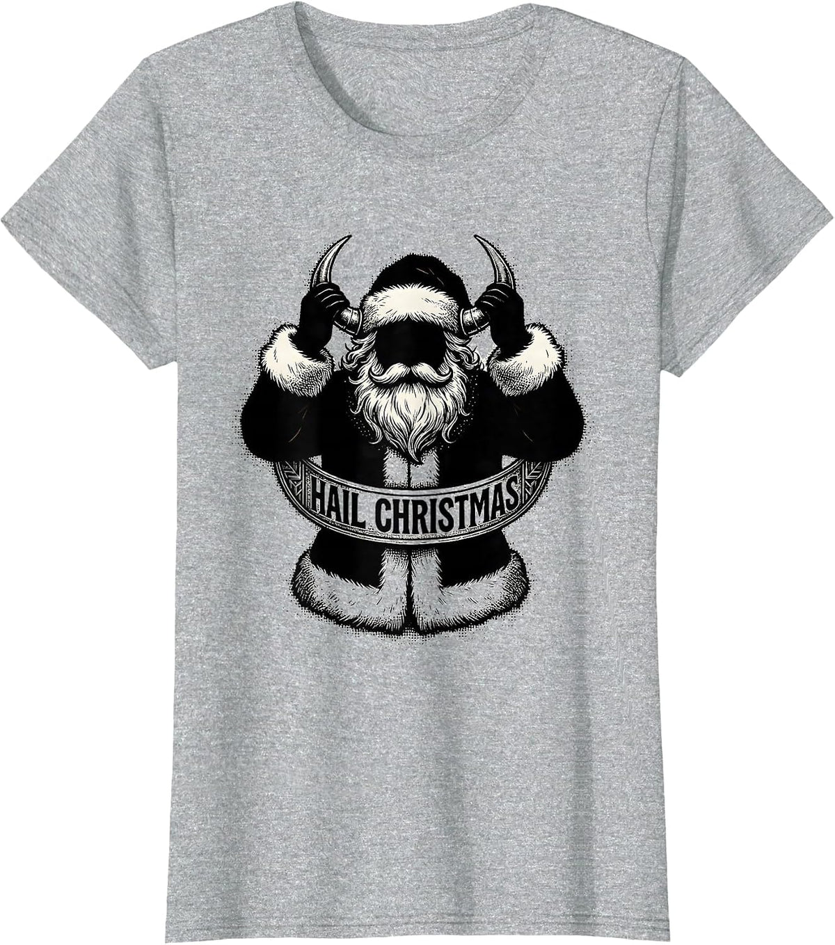 Hail Christmas Blackwork Dotwork Heavy Metal Santa Parody T-Shirt - Heather Grey