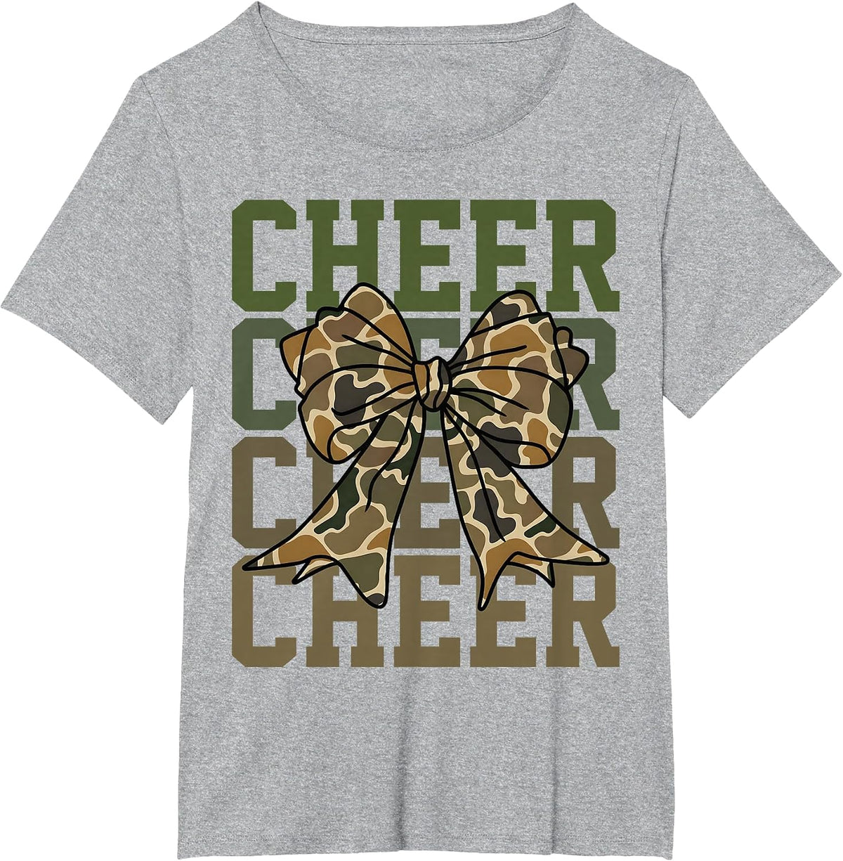 Camo Coquette Cheer Bow Sport Camouflage Cheerleader Team T-Shirt - Heather Grey