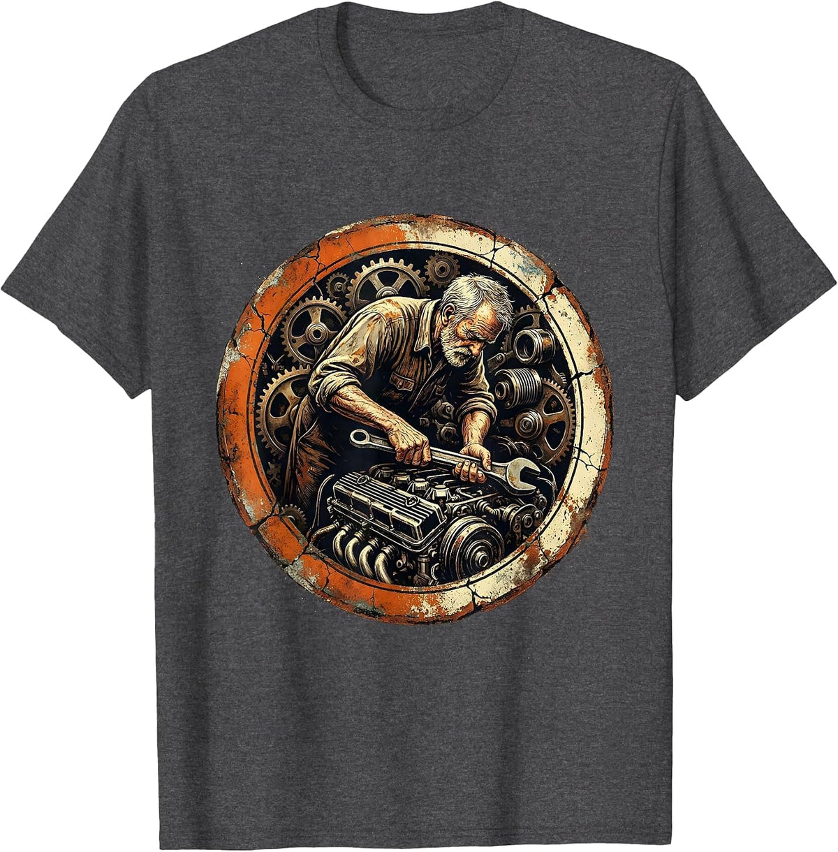 Grandpa Vintage Car Engine Mechanic Graphic T-Shirt - Dark Heather Grey