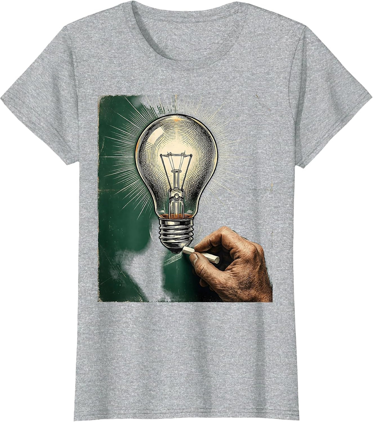 Women's 5th Grade Teacher Chalkboard Lightbulb Design T-Shirt - Heather Grey