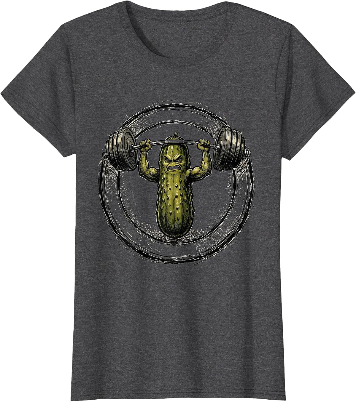 Women's Pickle Powerlifter Funny Weightlifting Graphic T-Shirt - Dark Heather Grey