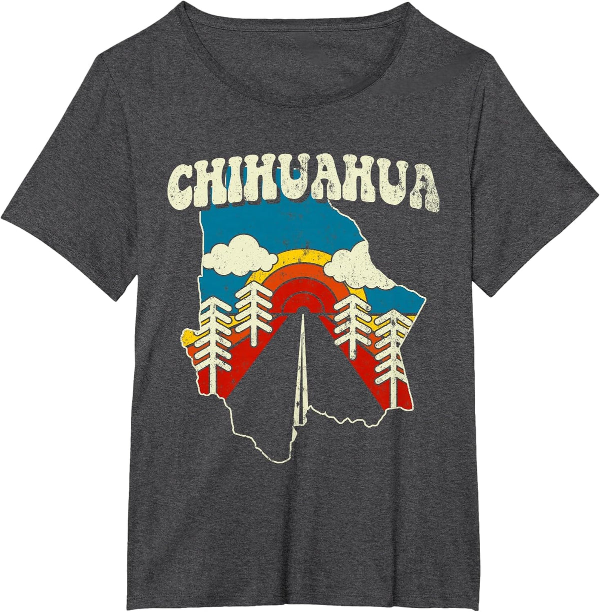 Chihuahua Vintage Mexican State Rainbow Mexico Retro 70s Map T-Shirt - Dark Heather Grey