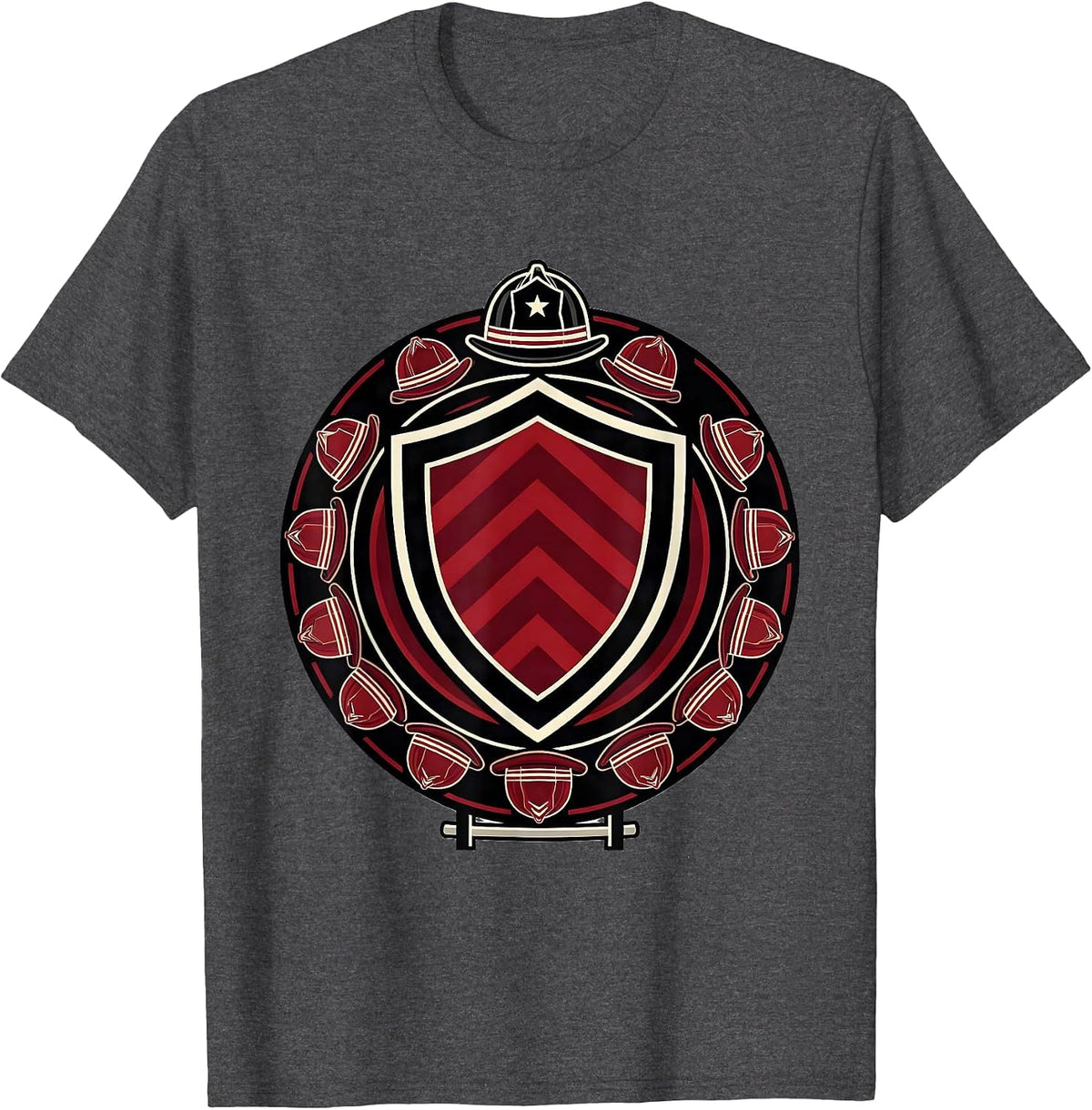 Birthday Boy Fire Truck Firefighter Badge Party Matching T-Shirt - Dark Heather Grey