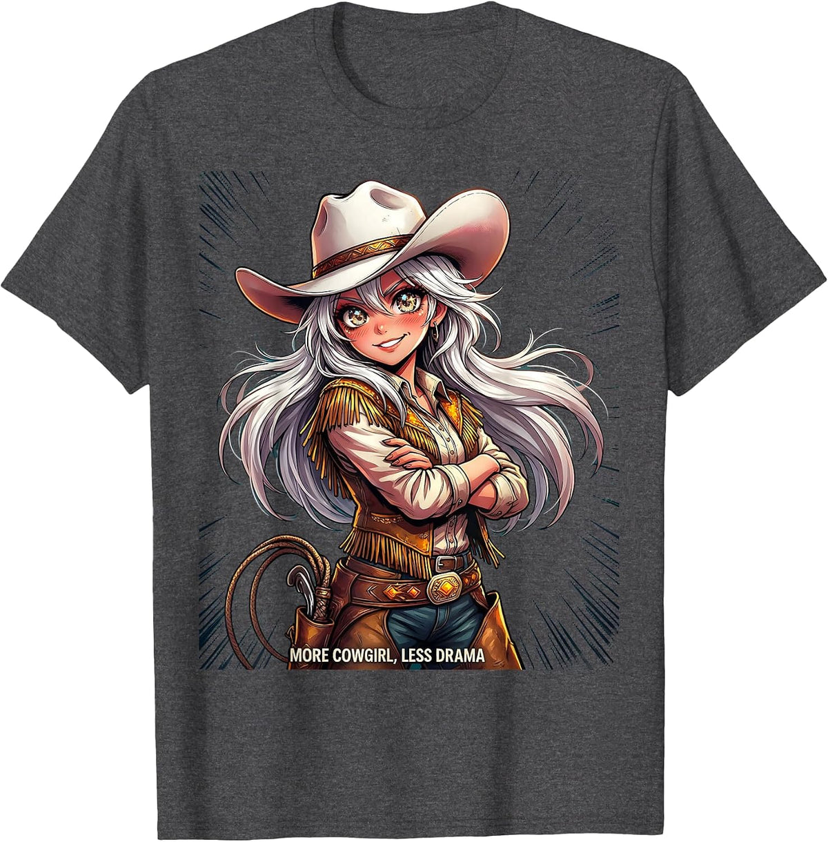 More Cowgirl Less Drama White Cowgirl Design T-Shirt - Dark Heather Grey