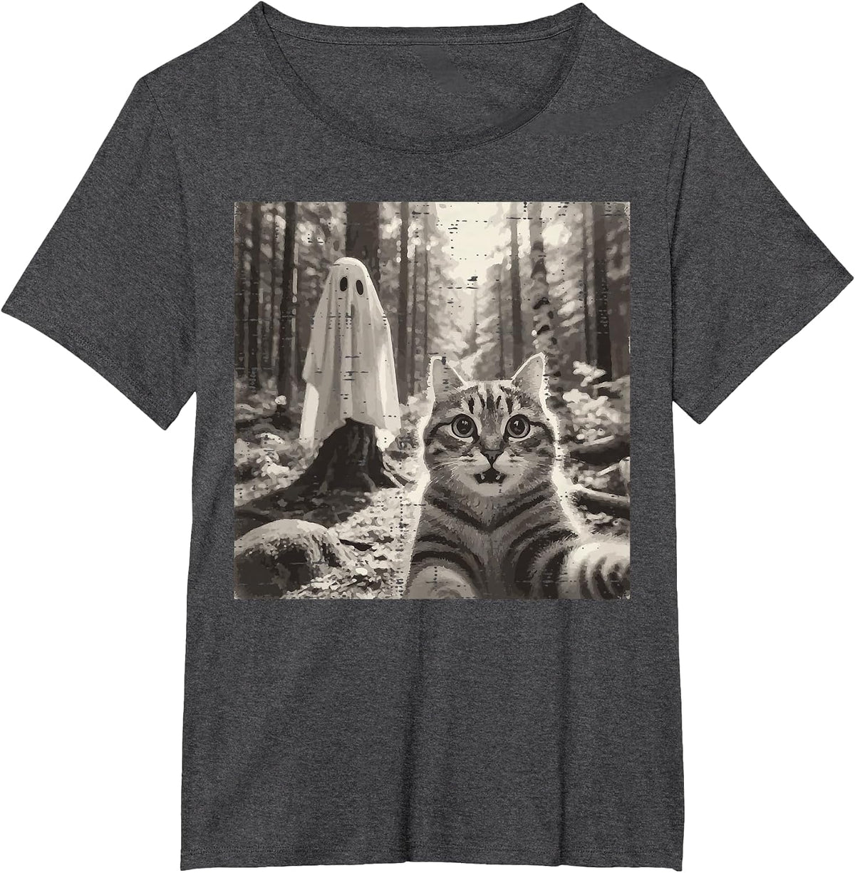 Halloween Tabby Cat Ghost Sheet Selfie Costume Men Women Kid T-Shirt - Dark Heather Grey