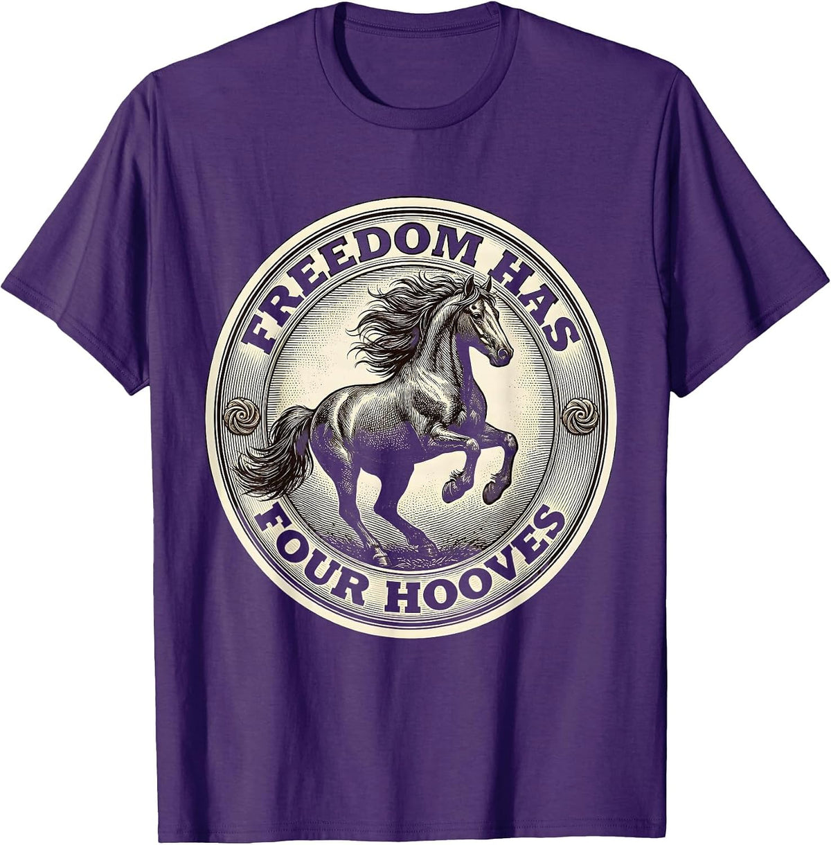 Men's Freedom Has Four Hooves Wild Mustang Design T-Shirt - Purple