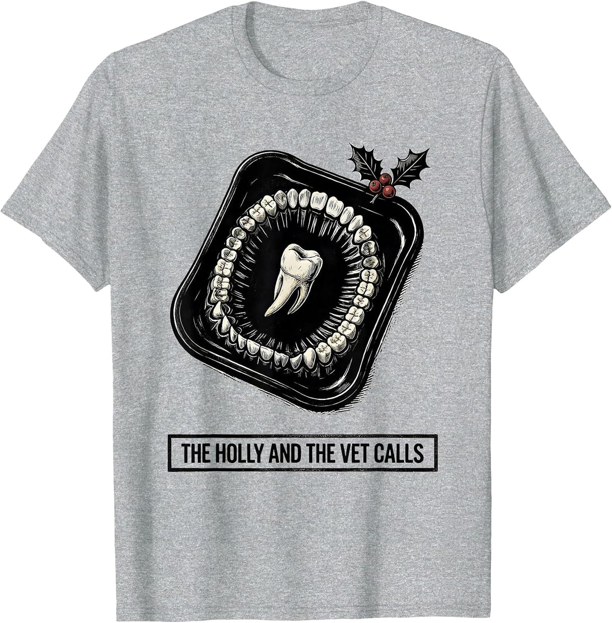 Men's The Holly And The Vet Calls Funny Veterinary Tech Christmas T-Shirt - Heather Grey