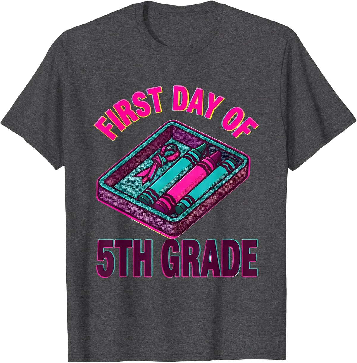 First Day Of 5th Grade Coquette Back To School Girls Kids T-Shirt - Dark Heather Grey