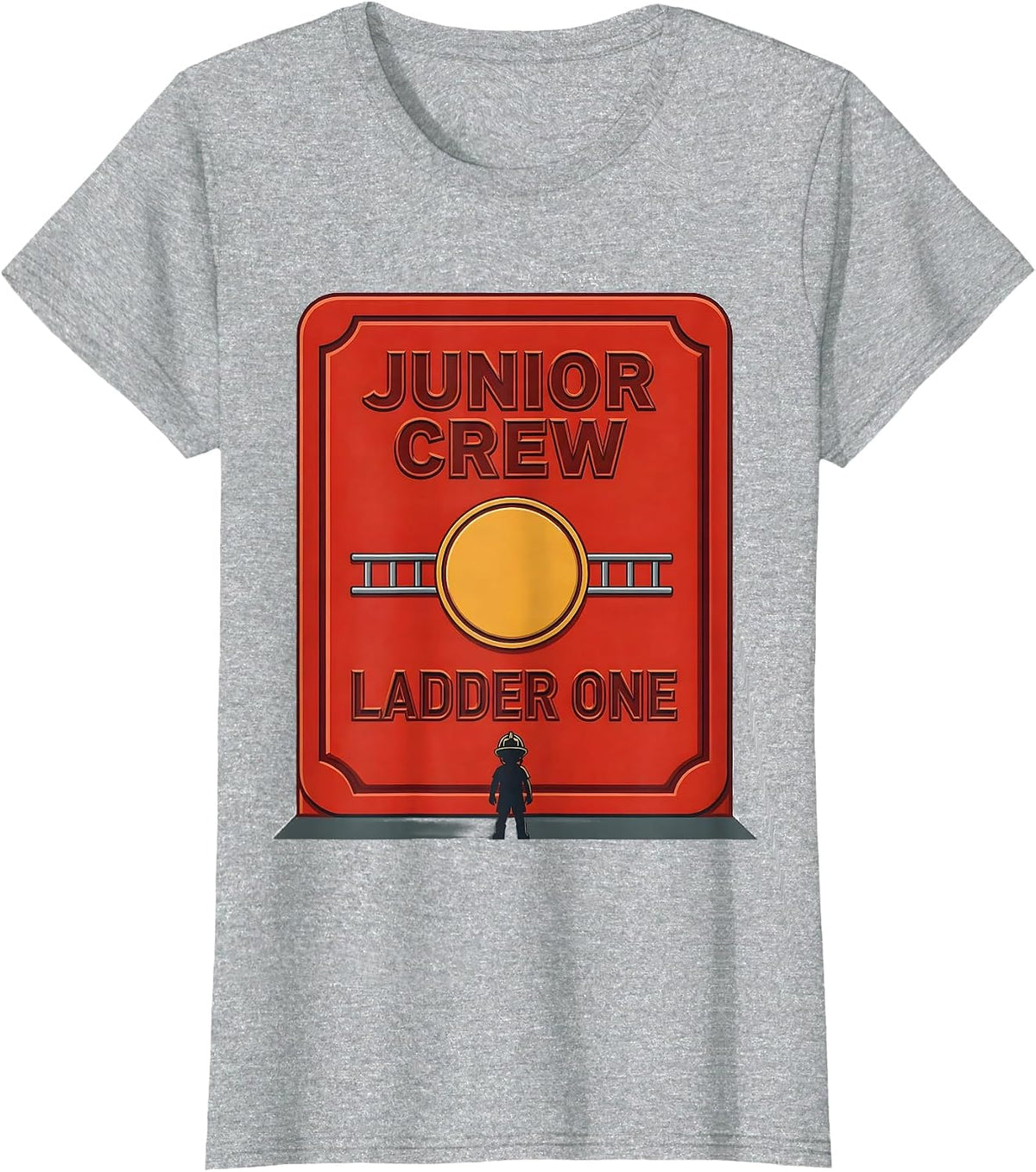 Women's Junior Crew Ladder One Flat Fire Truck Kids Firefighter T-Shirt - Heather Grey