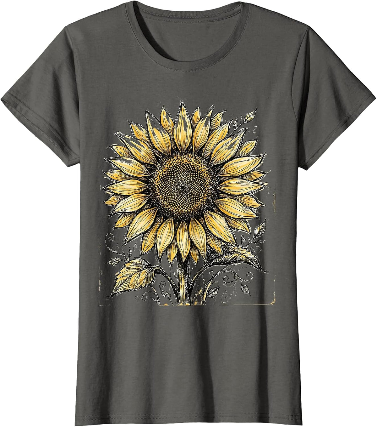 Women's Down Syndrome Awareness Blooming Sunflower Design T-Shirt - Asphalt Grey