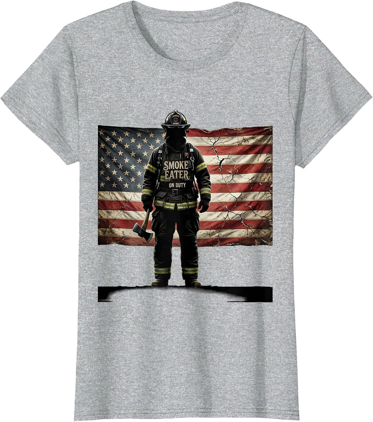 Women's Smoke Eater On Duty Firefighter Design T-Shirt - Heather Grey