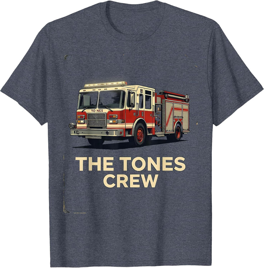 THE TONES CREW Vintage Fire Truck Firefighter Crew Gift T-Shirt - Heather Blue