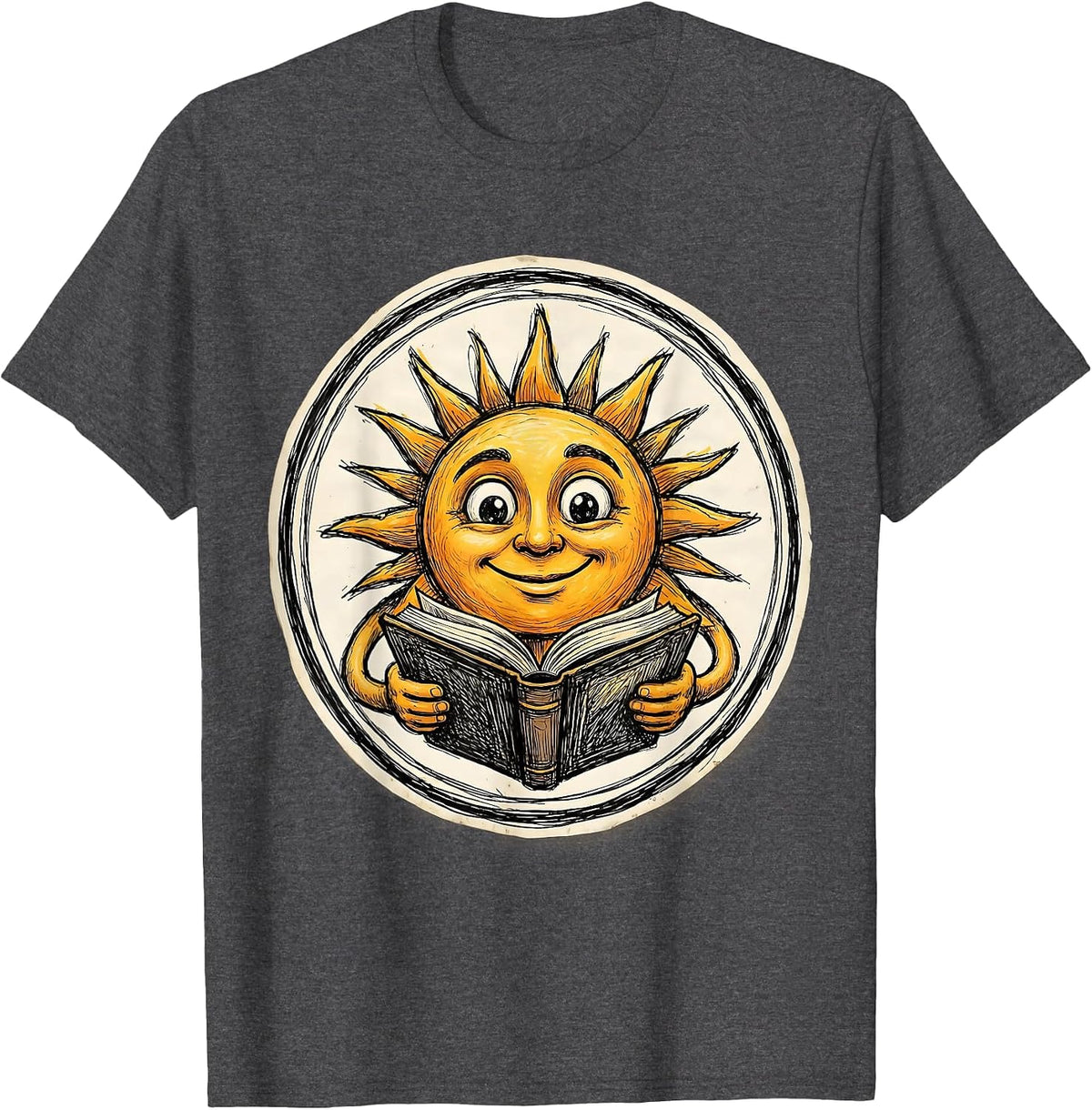 Men's Cute Teacher Smiling Sun Reading Storybook T-Shirt - Dark Heather Grey