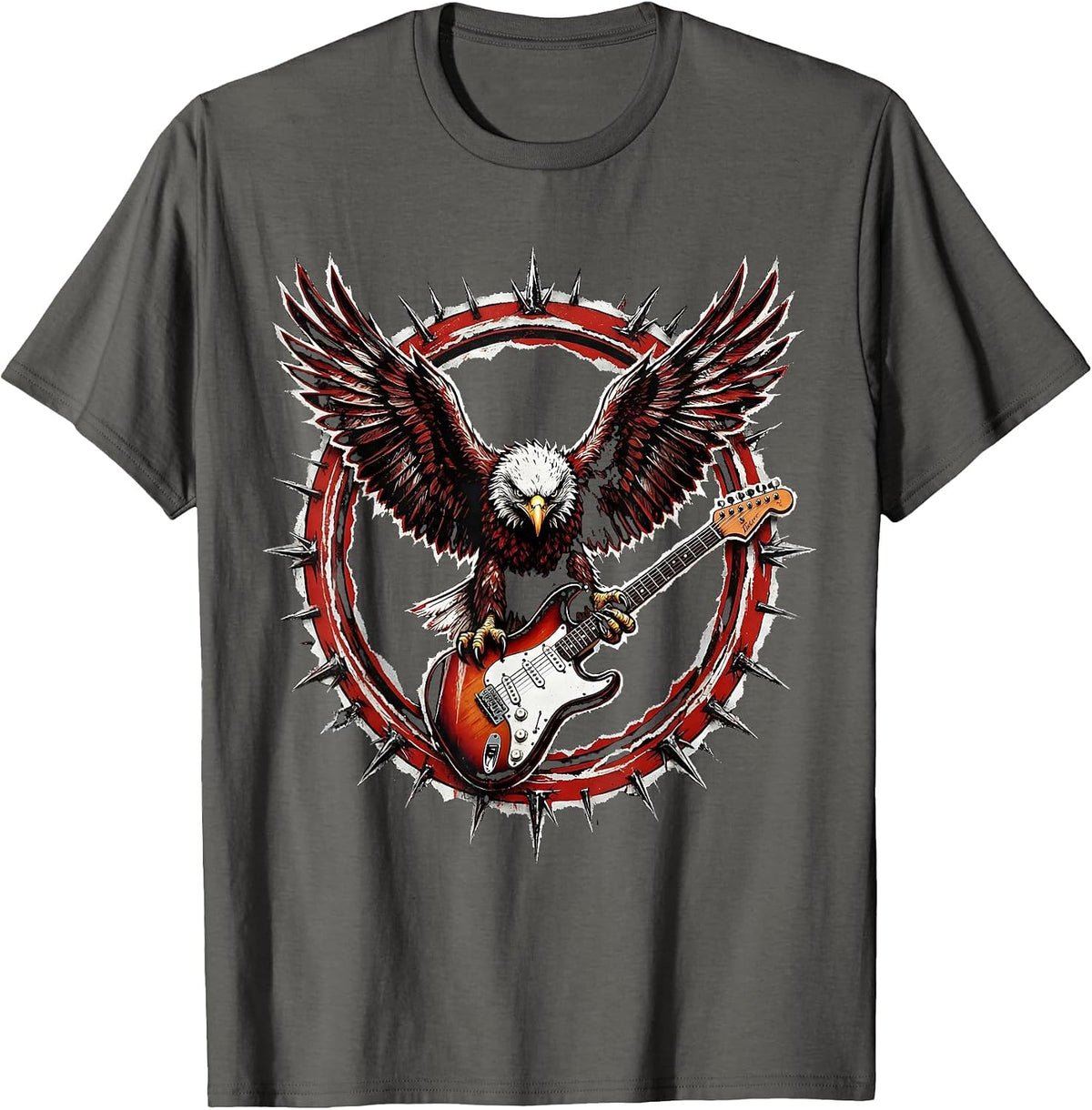 Men's Vintage Rock Eagle Electric Guitar Graphic T-Shirt - Asphalt Grey