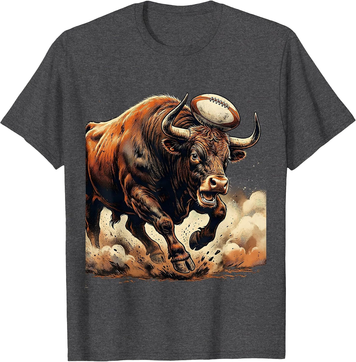 Charging Bull Rugby Graphic Design T-Shirt - Dark Heather Grey