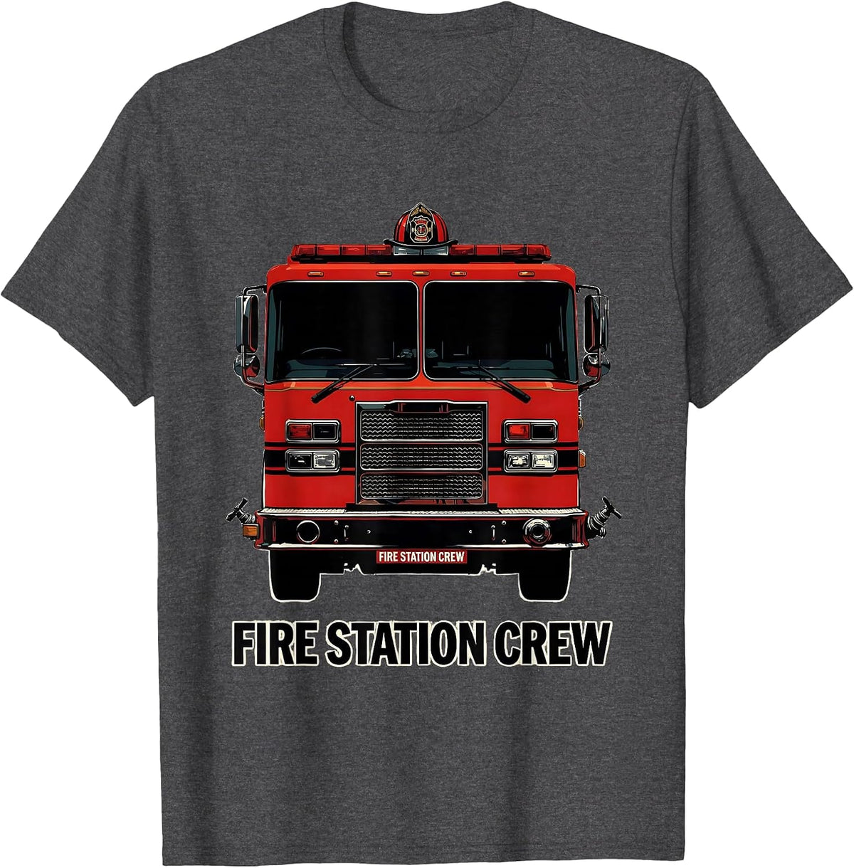 Men's Fire Station Crew Screenprint Firefighter Fire Department T-Shirt - Dark Heather Grey