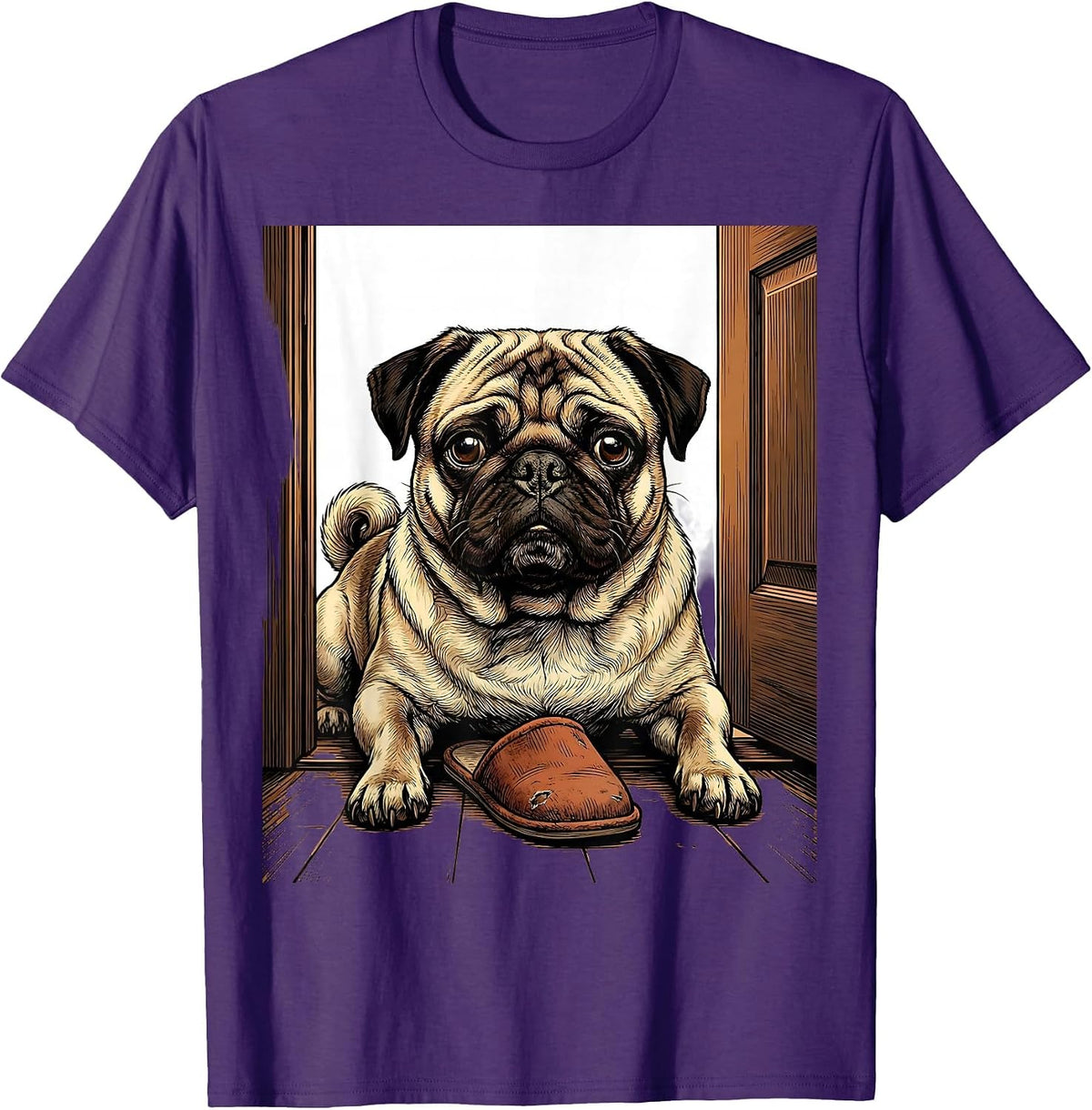 Men's Pug Doorway Sign Painter Showcase Funny Dog Lover Humor T-Shirt - Purple