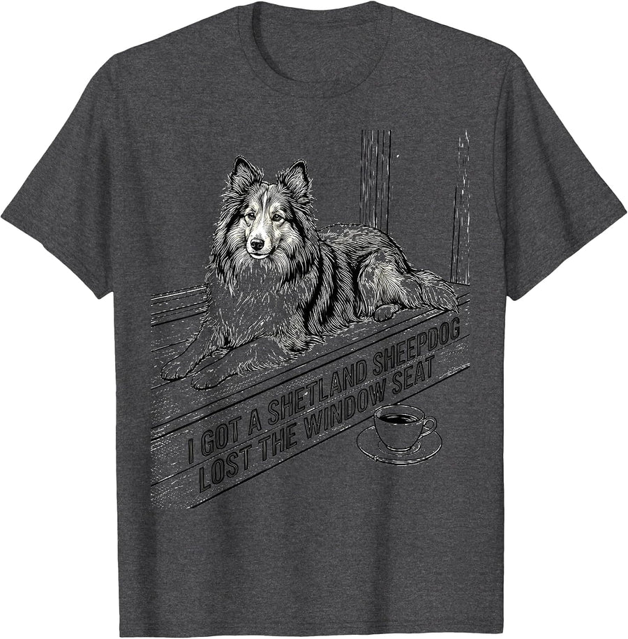 Men's I Got A Shetland Sheepdog, Lost The Window Seat Funny Dog T-Shirt - Dark Heather Grey