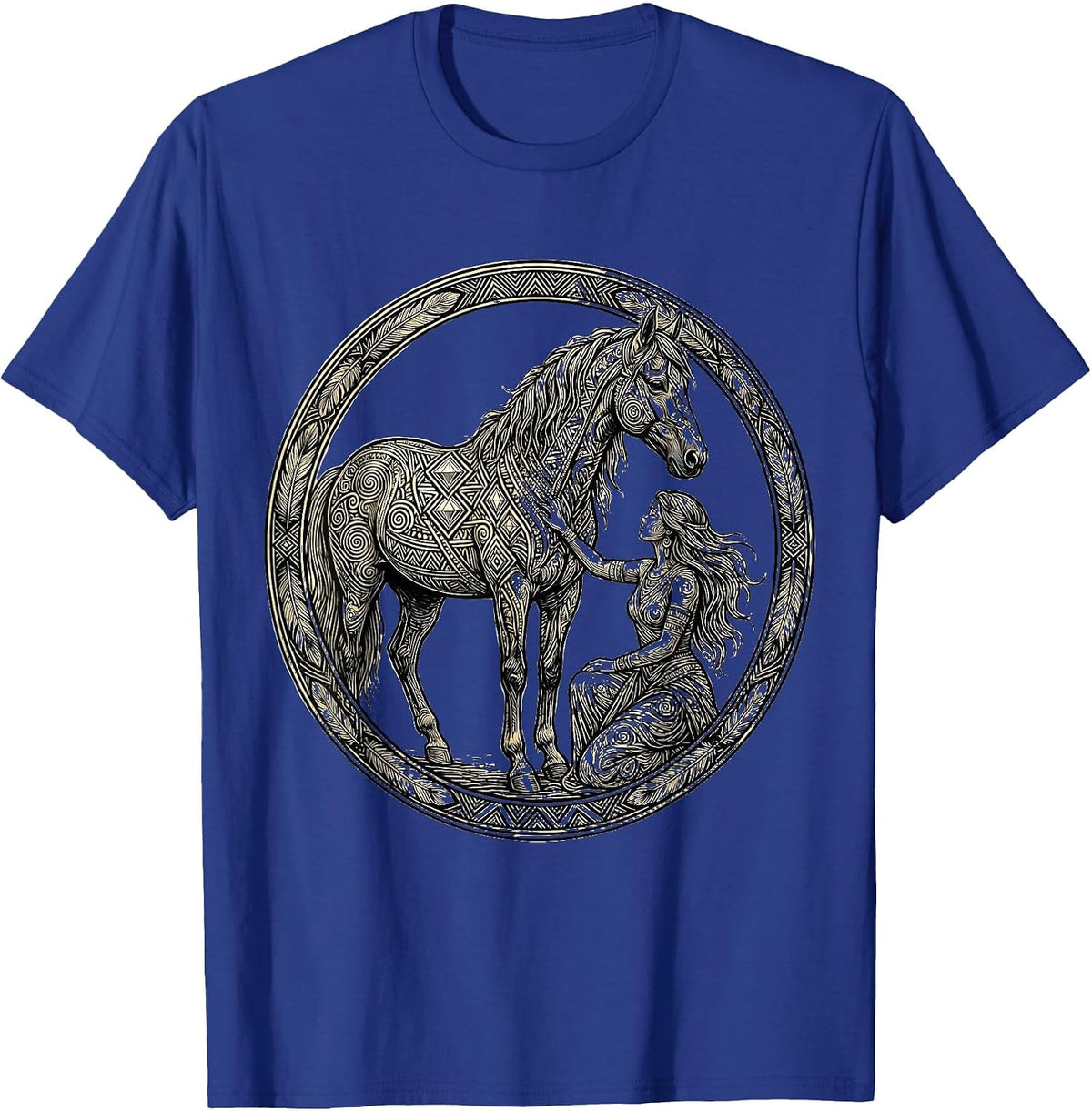 Woman Painting Horse Colorful Tribal Art Design T-Shirt - Royal Blue