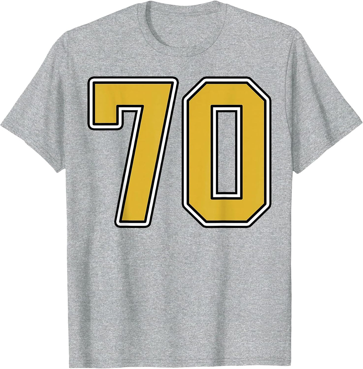Old Gold Black White Sports Number 70 Jersey Uniform Player T-Shirt - Heather Grey
