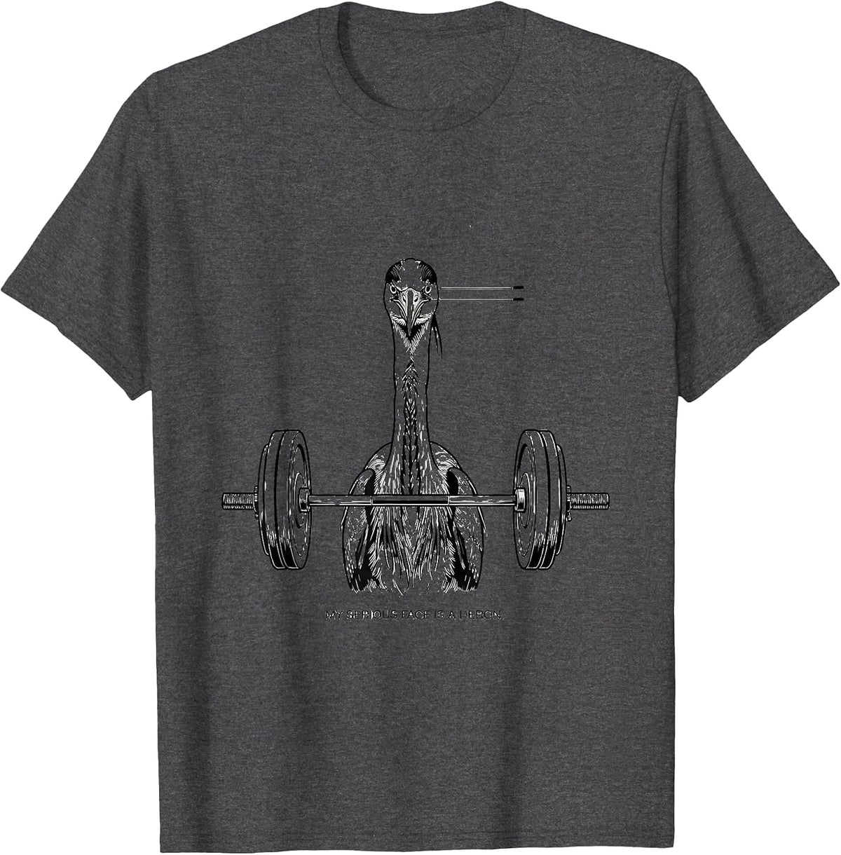Men's My Serious Face Is A Heron Funny Gym Weightlifting Workout T-Shirt - Dark Heather Grey