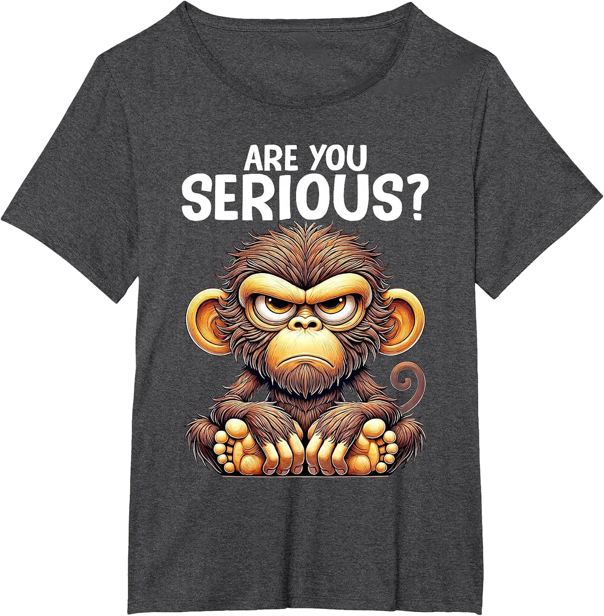 Humor are You Serious Grumpy Funny Monkey Meme T-Shirt - Dark Heather Grey