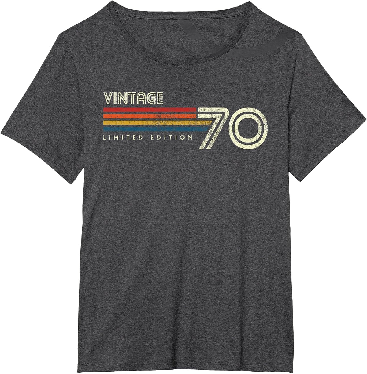 Vintage 1970 Chest Stripe Birthday T-Shirt - Dark Heather Grey