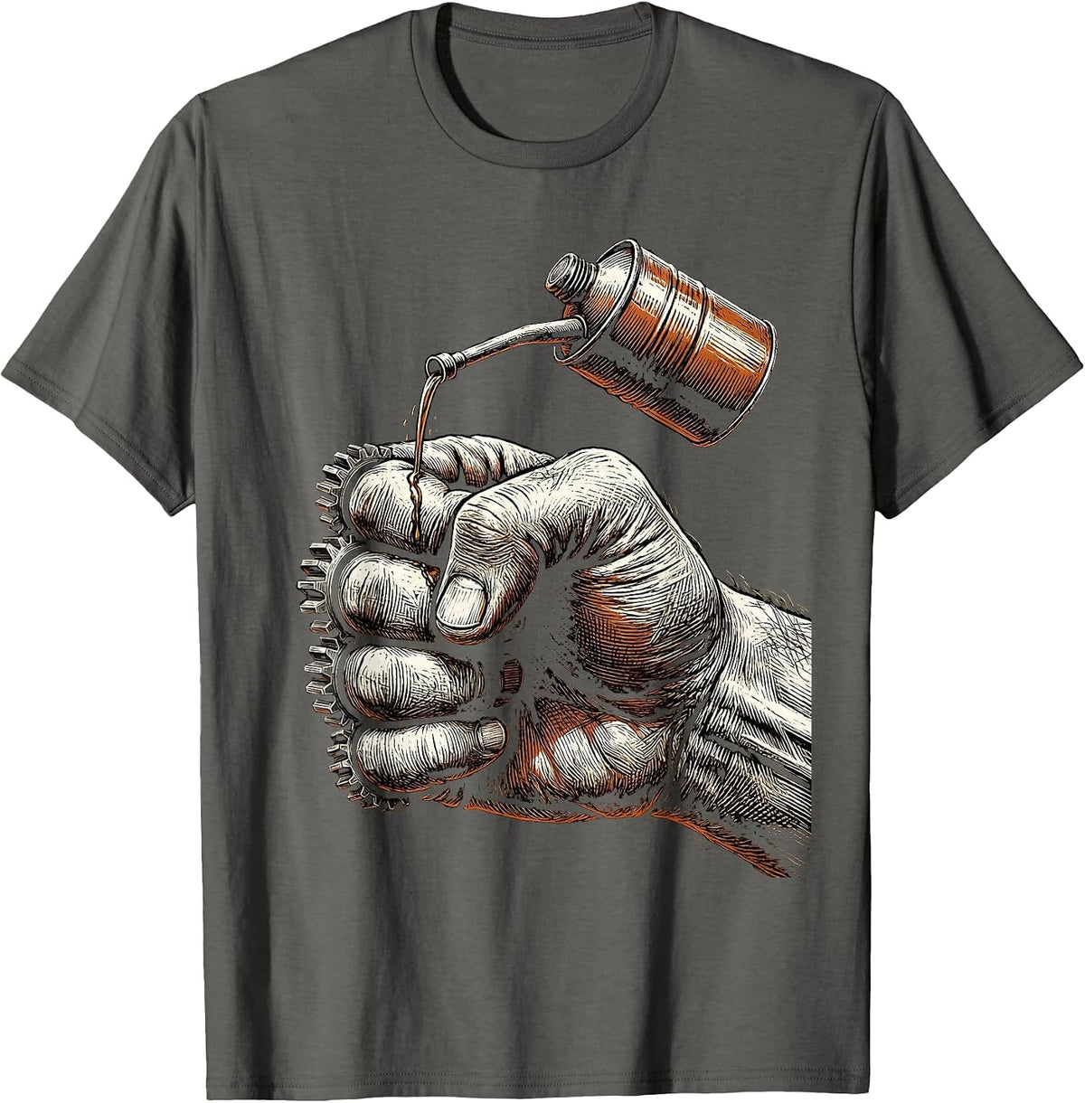 Men's Valley Forge Automotive Oil Can Mechanic Fist T-Shirt - Asphalt Grey