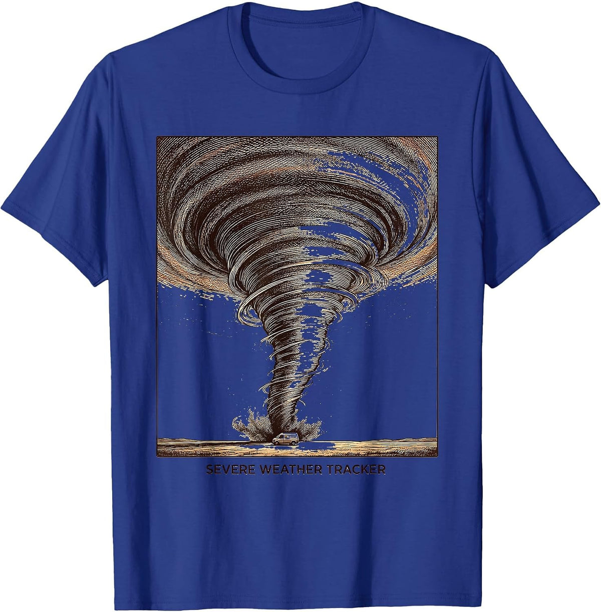 Men's Severe Weather Tracker Crosshatch Etching Tornado Chaser T-Shirt - Royal Blue