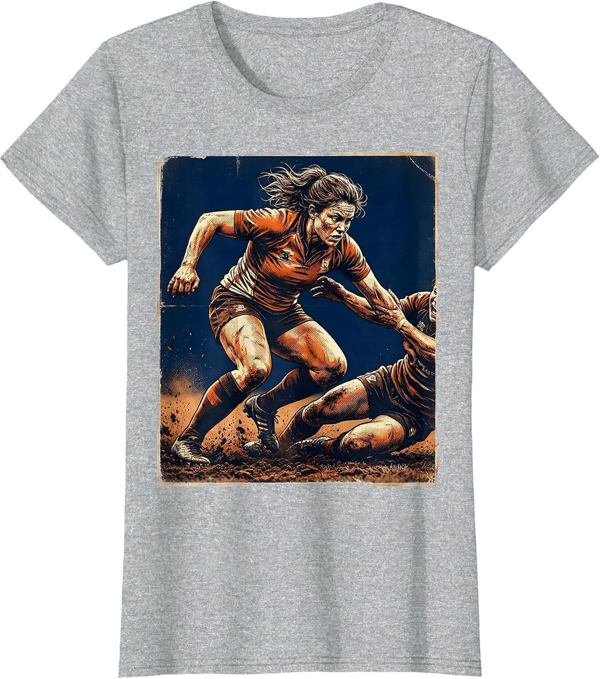 Rugby Player Breaking Through Tackle Graphic T-Shirt - Heather Grey
