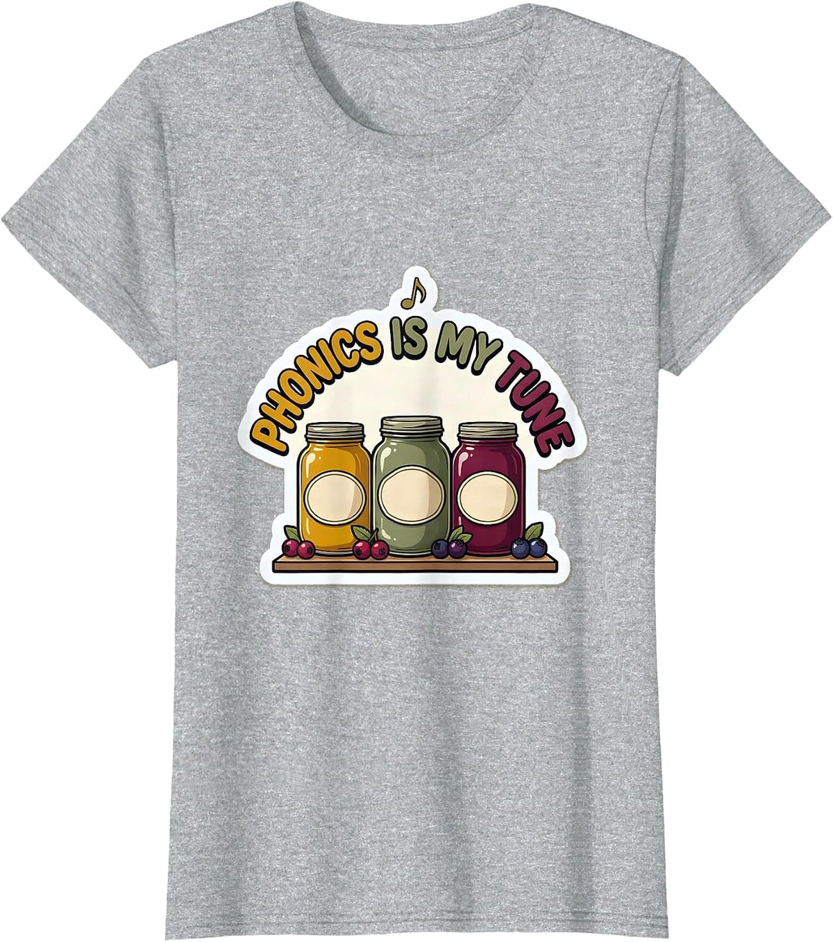 Women's Phonics Is My Tune Funny Reading Teacher Literacy Humor T-Shirt - Heather Grey