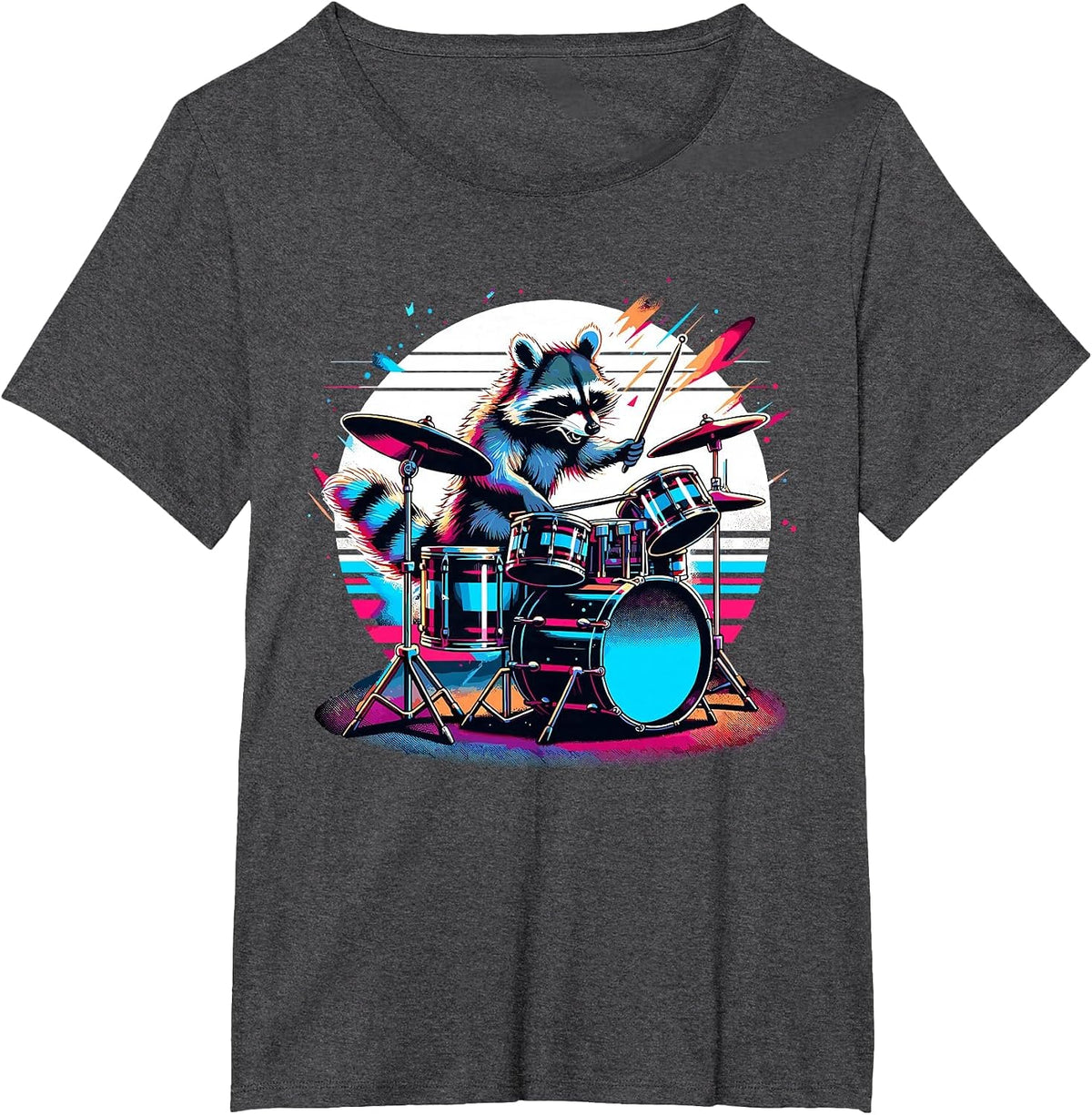 Raccoon Playing Drums Teacher Drummer Novelty Funny Drummer T-Shirt - Dark Heather Grey