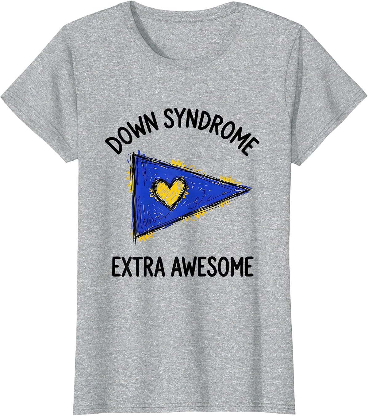 Women's Down Syndrome Extra Awesome Hand-Sketched Awareness Support T-Shirt - Heather Grey