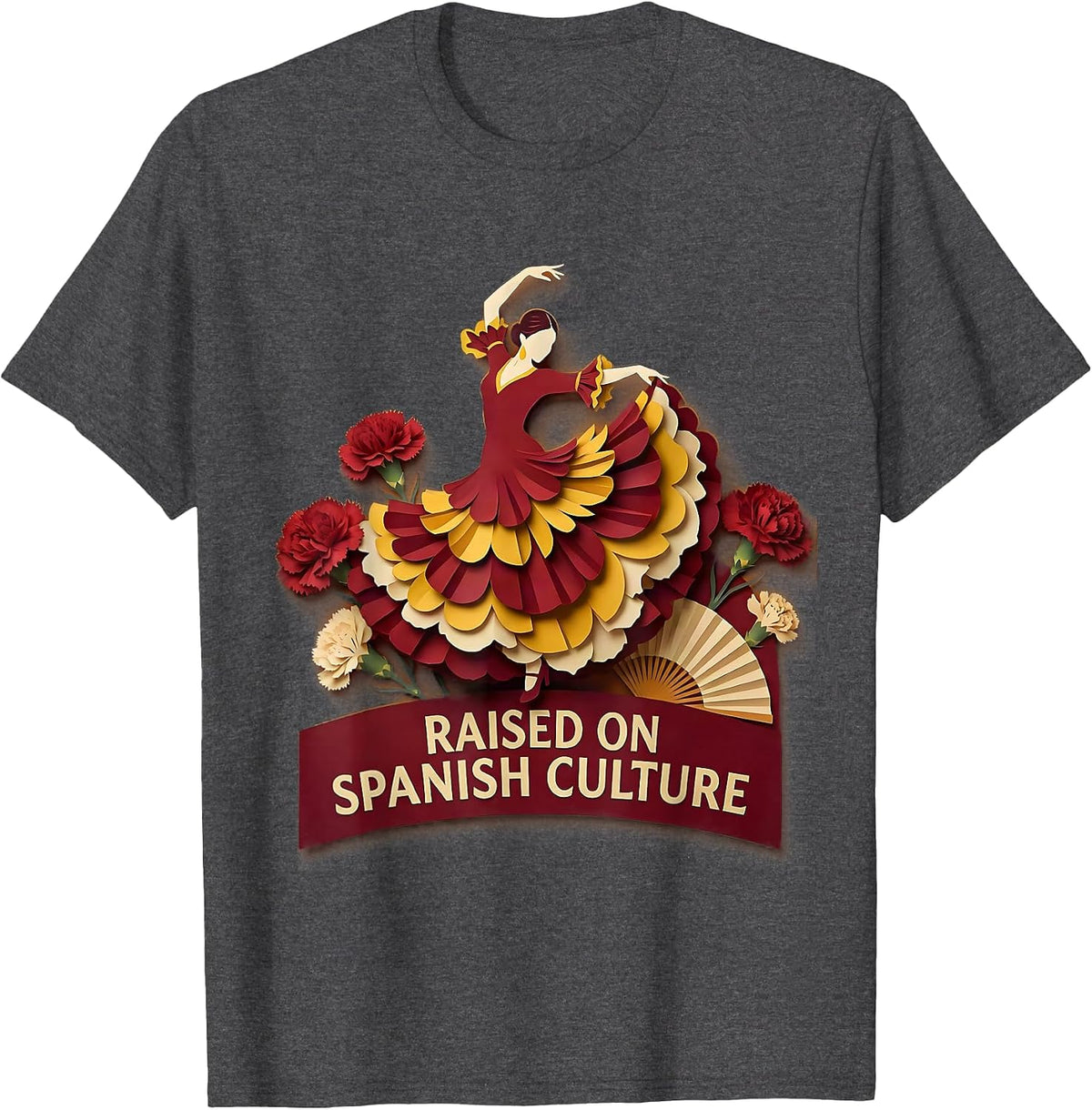 Raised on Spanish Culture Heritage Month Design T-Shirt - Dark Heather Grey