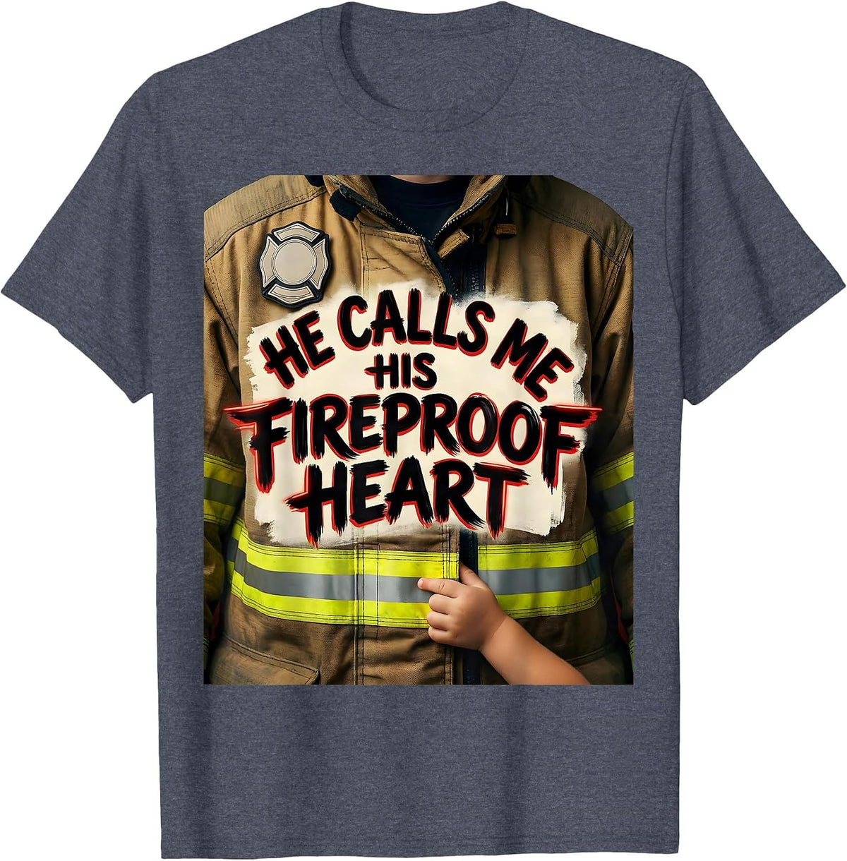 He Calls Me His Fireproof Heart Sentimental Firefighter T-Shirt - Heather Blue