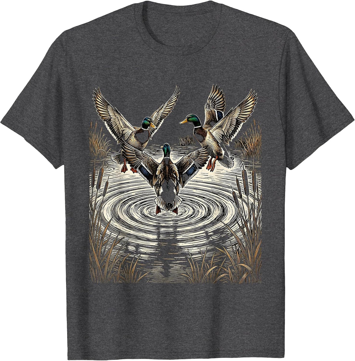 Duck Hunting Overhead Landing Ducks on Water T-Shirt - Dark Heather Grey