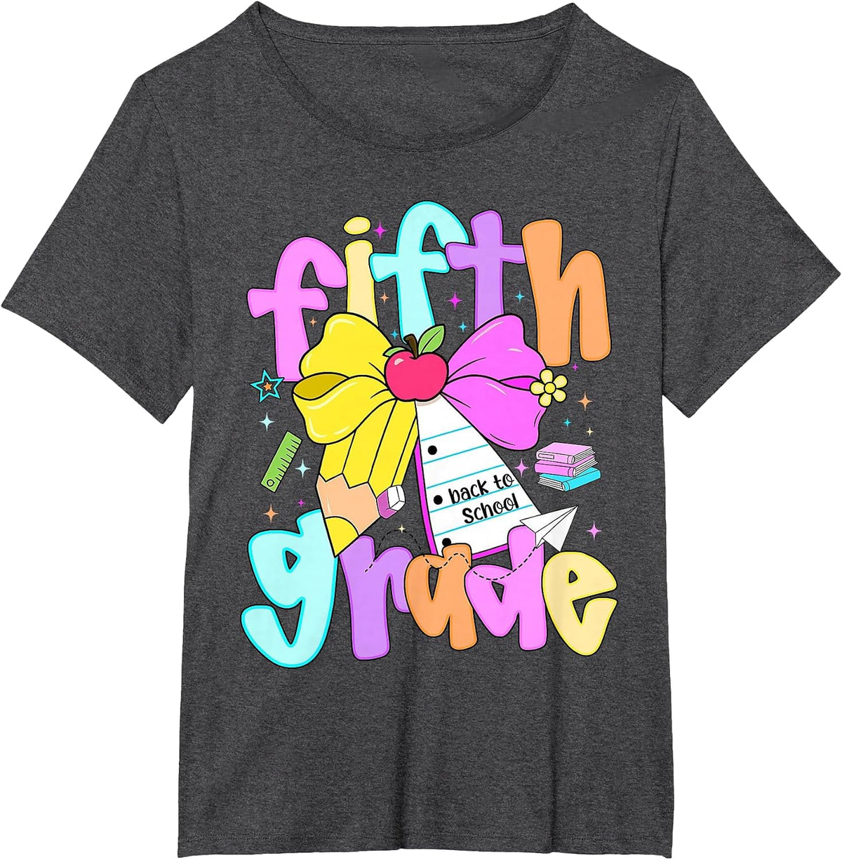 First Day of 5th Grade Shirt Girls Fifth Grade Back to School Tee T-Shirt - Dark Heather Grey